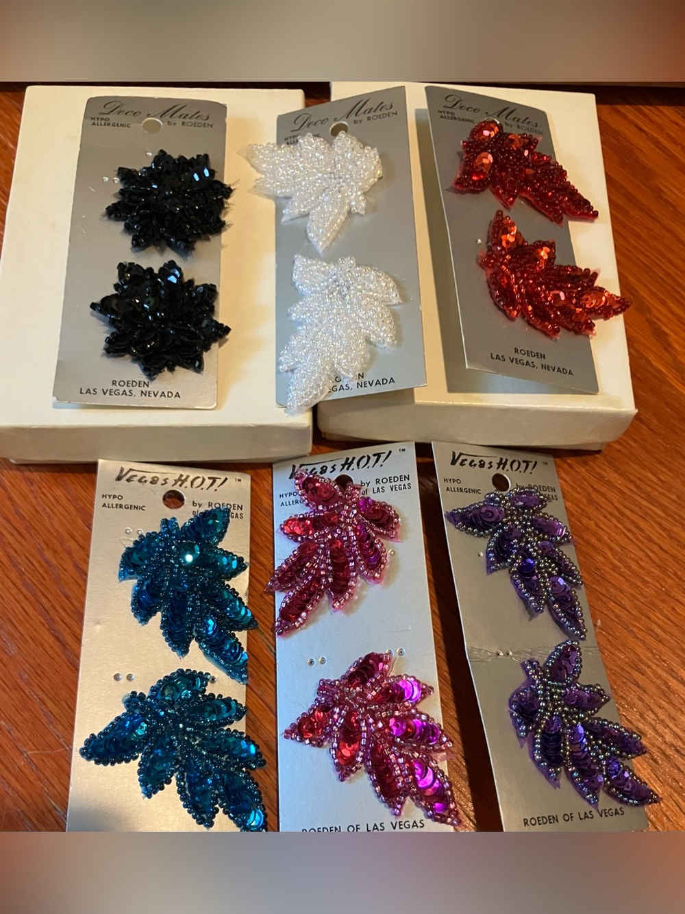 NEW Roeden Las Vegas Embellished Sequin Leaf Earrings Multiple Colors 6 Pair